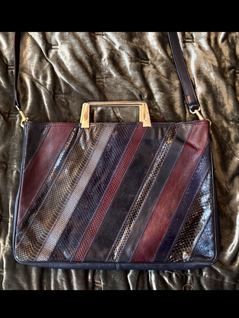VTG Patchwork Boho Snakeskin Multicolor Jewel Tone Purse